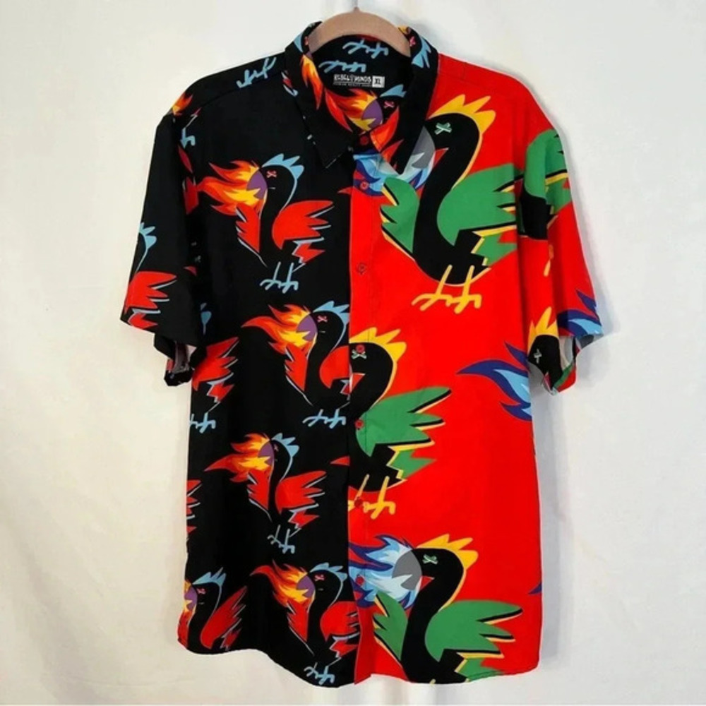 Rebel‎ Minds Button Up Casual Hawaiian Polo Shirt Bird Print Mens Size XL